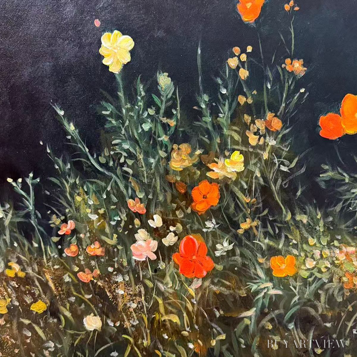BUYARTVIEW Night Garden Panoramic – Wildflower Painting, Panoramic , Dark Floral Decor - image 5