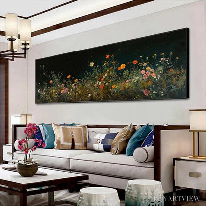 BUYARTVIEW Night Garden Panoramic – Wildflower Painting, Panoramic , Dark Floral Decor - image 6