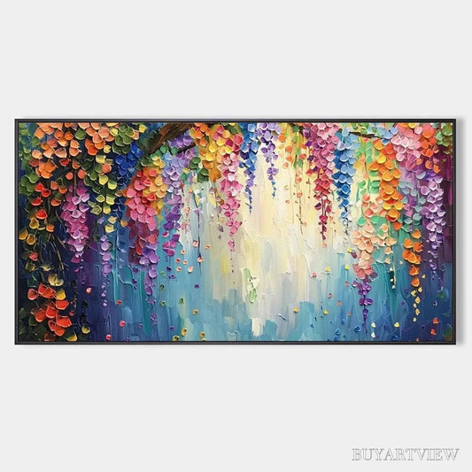 BUYARTVIEW Wisteria Waterfall – Textured Floral Painting, Colorful Wisteria , Panoramic Canvas, Impressionist Decor - image 1