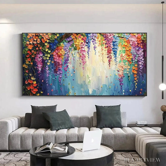 BUYARTVIEW Wisteria Waterfall – Textured Floral Painting, Colorful Wisteria , Panoramic Canvas, Impressionist Decor - image 2