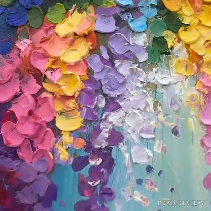 BUYARTVIEW Wisteria Waterfall – Textured Floral Painting, Colorful Wisteria , Panoramic Canvas, Impressionist Decor - image 3
