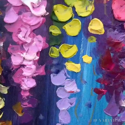 BUYARTVIEW Wisteria Waterfall – Textured Floral Painting, Colorful Wisteria , Panoramic Canvas, Impressionist Decor - image 6