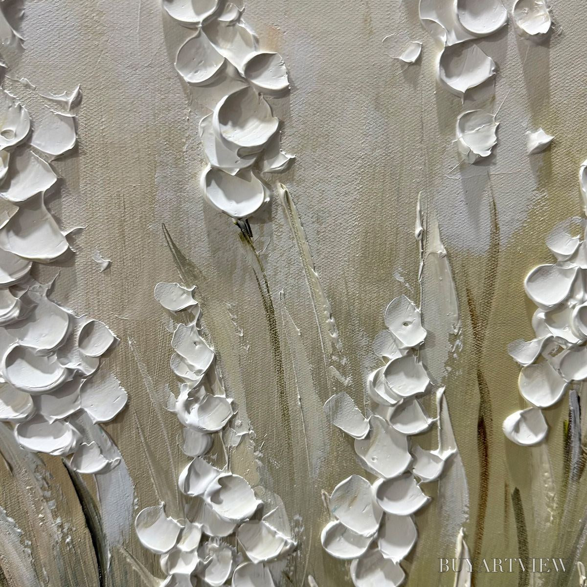 BUYARTVIEW Whispering Fields – Textured White Floral Painting, 3D Flower , Panoramic Canvas, Serene Decor - image 3