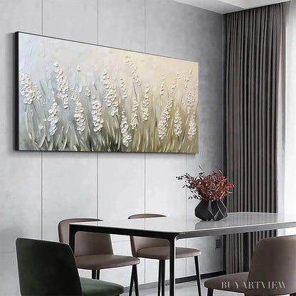 BUYARTVIEW Whispering Fields – Textured White Floral Painting, 3D Flower , Panoramic Canvas, Serene Decor - image 4