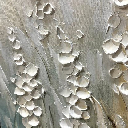 BUYARTVIEW Whispering Fields – Textured White Floral Painting, 3D Flower , Panoramic Canvas, Serene Decor - image 5