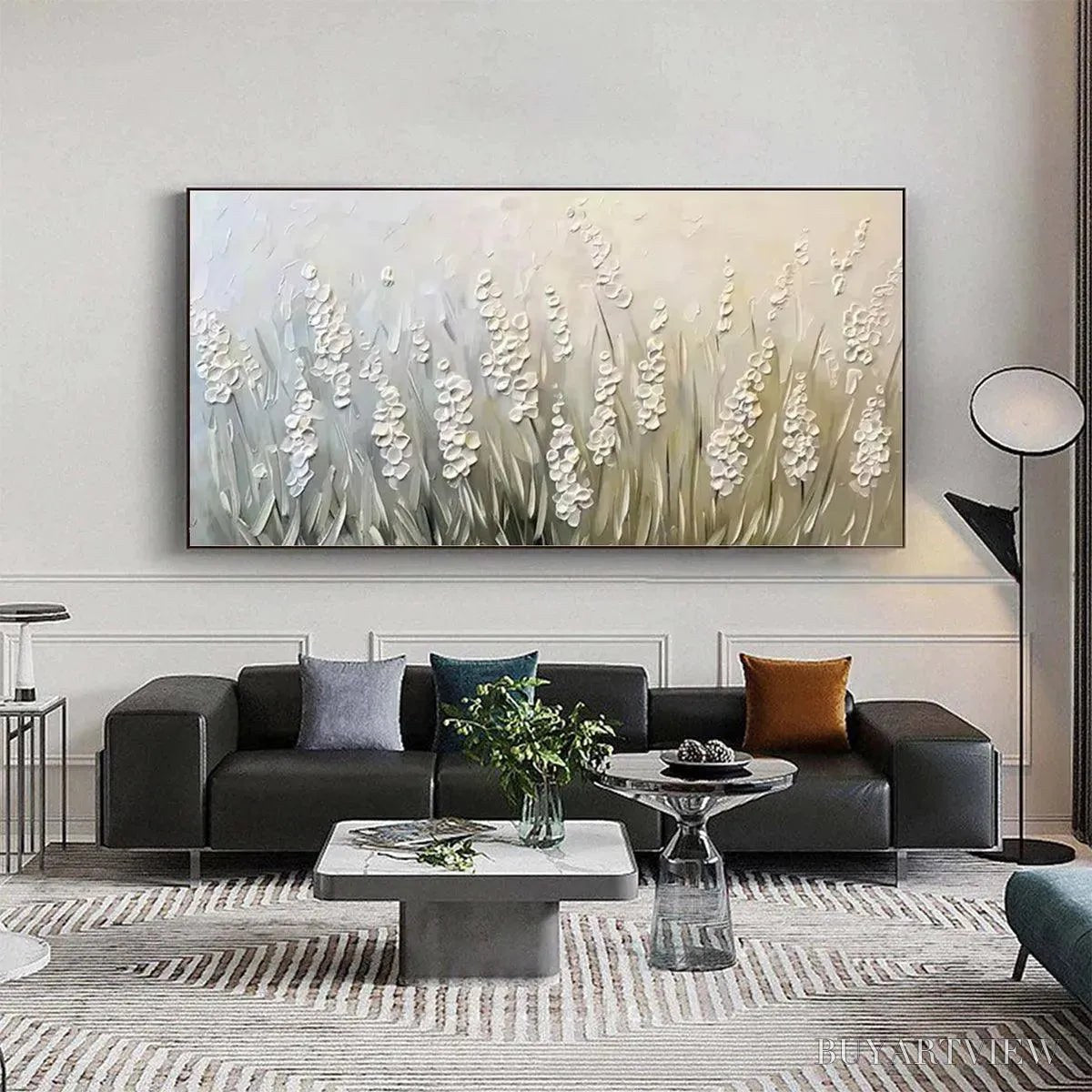 BUYARTVIEW Whispering Fields – Textured White Floral Painting, 3D Flower , Panoramic Canvas, Serene Decor - image 6