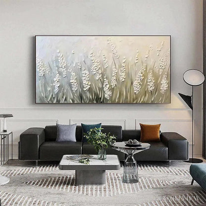 BUYARTVIEW Whispering Fields – Textured White Floral Painting, 3D Flower , Panoramic Canvas, Serene Decor - image 6