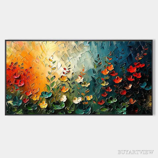 BUYARTVIEW Wildflower Meadow – Textured Abstract Floral Painting, Colorful Wildflower , Panoramic Canvas, Modern Decor - image 1