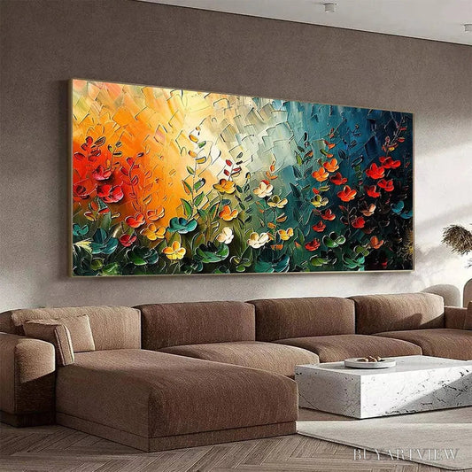 BUYARTVIEW Wildflower Meadow – Textured Abstract Floral Painting, Colorful Wildflower , Panoramic Canvas, Modern Decor - image 2