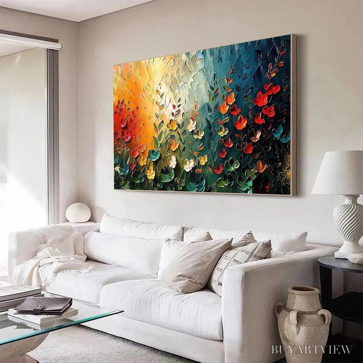 BUYARTVIEW Wildflower Meadow – Textured Abstract Floral Painting, Colorful Wildflower , Panoramic Canvas, Modern Decor - image 4