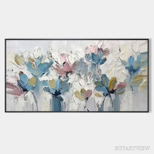 BUYARTVIEW Pastel Dream – Textured Floral Painting, Pastel Flower , Panoramic Canvas, Impressionist Decor - image 1