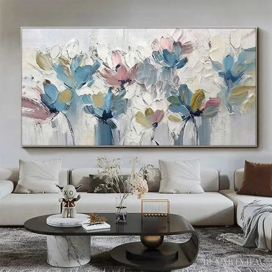 BUYARTVIEW Pastel Dream – Textured Floral Painting, Pastel Flower , Panoramic Canvas, Impressionist Decor - image 2