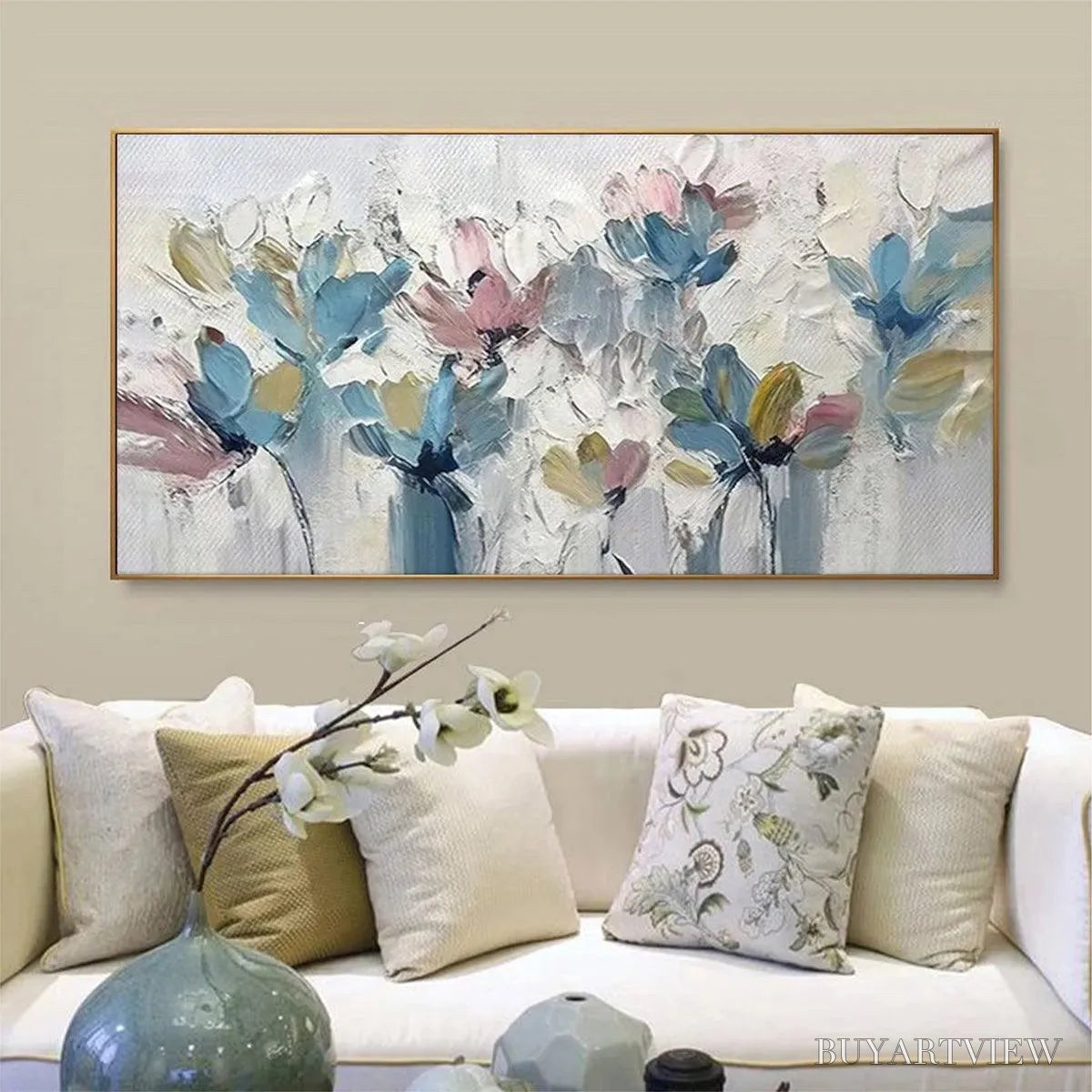 BUYARTVIEW Pastel Dream – Textured Floral Painting, Pastel Flower , Panoramic Canvas, Impressionist Decor - image 6