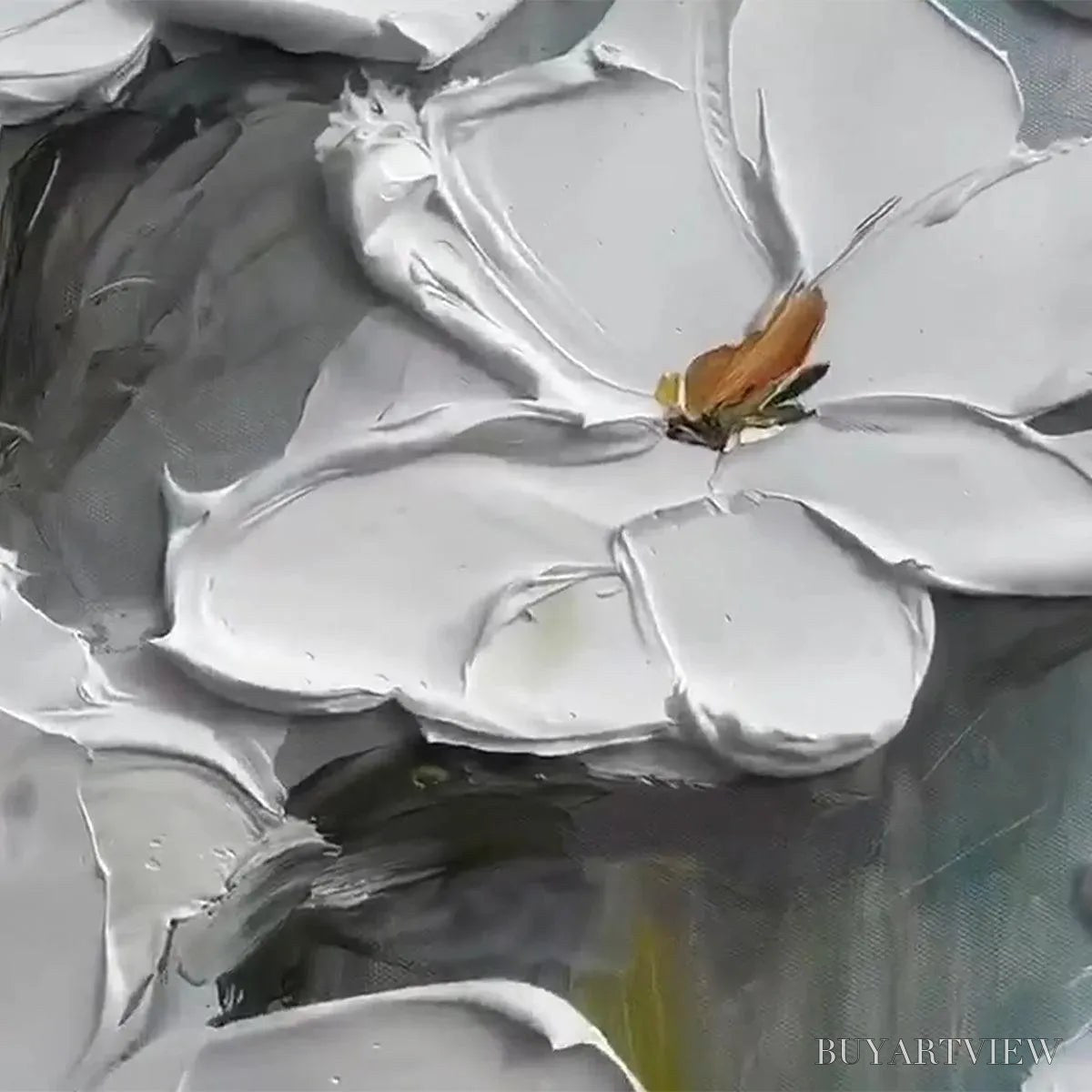 BUYARTVIEW White Magnolia Blossoms – Textured Floral Painting, White Flower , Panoramic Canvas, Impressionist Decor - image 3