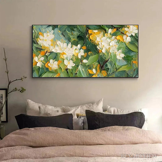 BUYARTVIEW Orange Blossom – Textured Floral Painting, White Flowers , Panoramic Canvas, Impressionist Decor - image 2