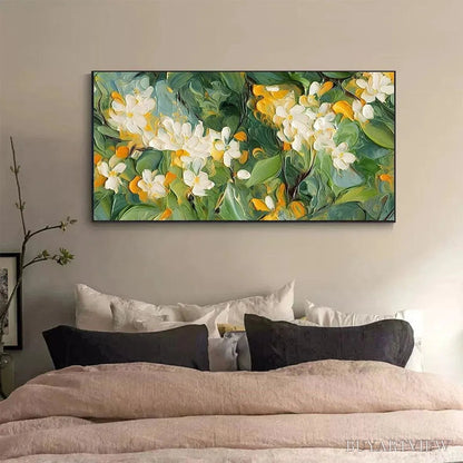 BUYARTVIEW Orange Blossom – Textured Floral Painting, White Flowers , Panoramic Canvas, Impressionist Decor - image 2