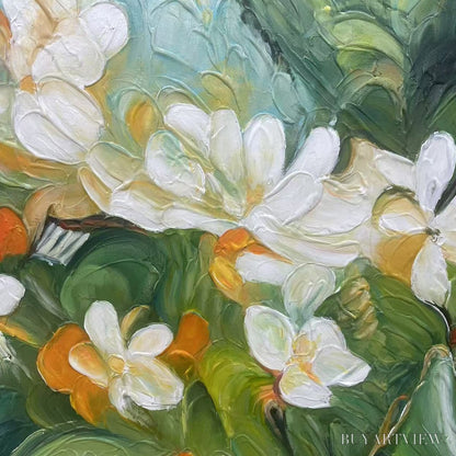 BUYARTVIEW Orange Blossom – Textured Floral Painting, White Flowers , Panoramic Canvas, Impressionist Decor - image 3