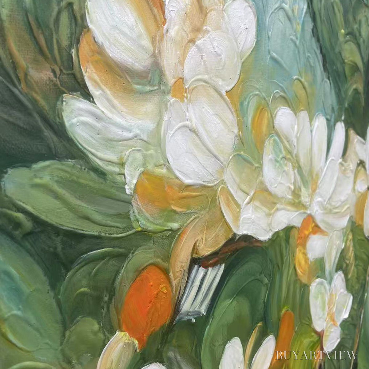 BUYARTVIEW Orange Blossom – Textured Floral Painting, White Flowers , Panoramic Canvas, Impressionist Decor - image 5