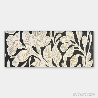 BUYARTVIEW Golden Floral Panoramic – Floral Painting, Panoramic , Black and Gold Decor - image 1