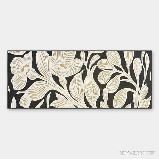BUYARTVIEW Golden Floral Panoramic – Floral Painting, Panoramic , Black and Gold Decor - image 1