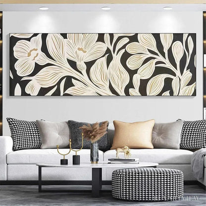BUYARTVIEW Golden Floral Panoramic – Floral Painting, Panoramic , Black and Gold Decor - image 2