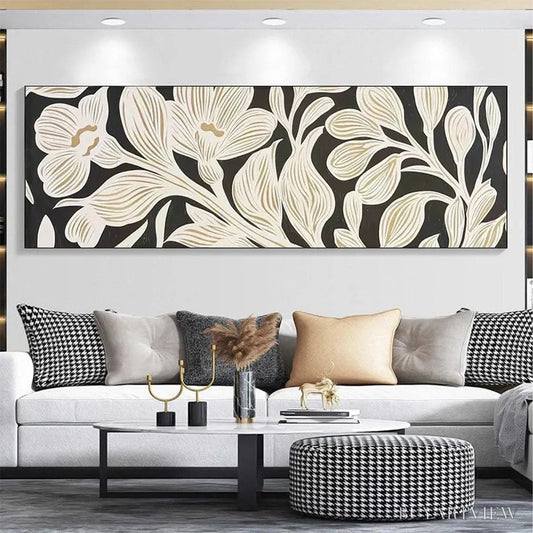 BUYARTVIEW Golden Floral Panoramic – Floral Painting, Panoramic , Black and Gold Decor - image 2