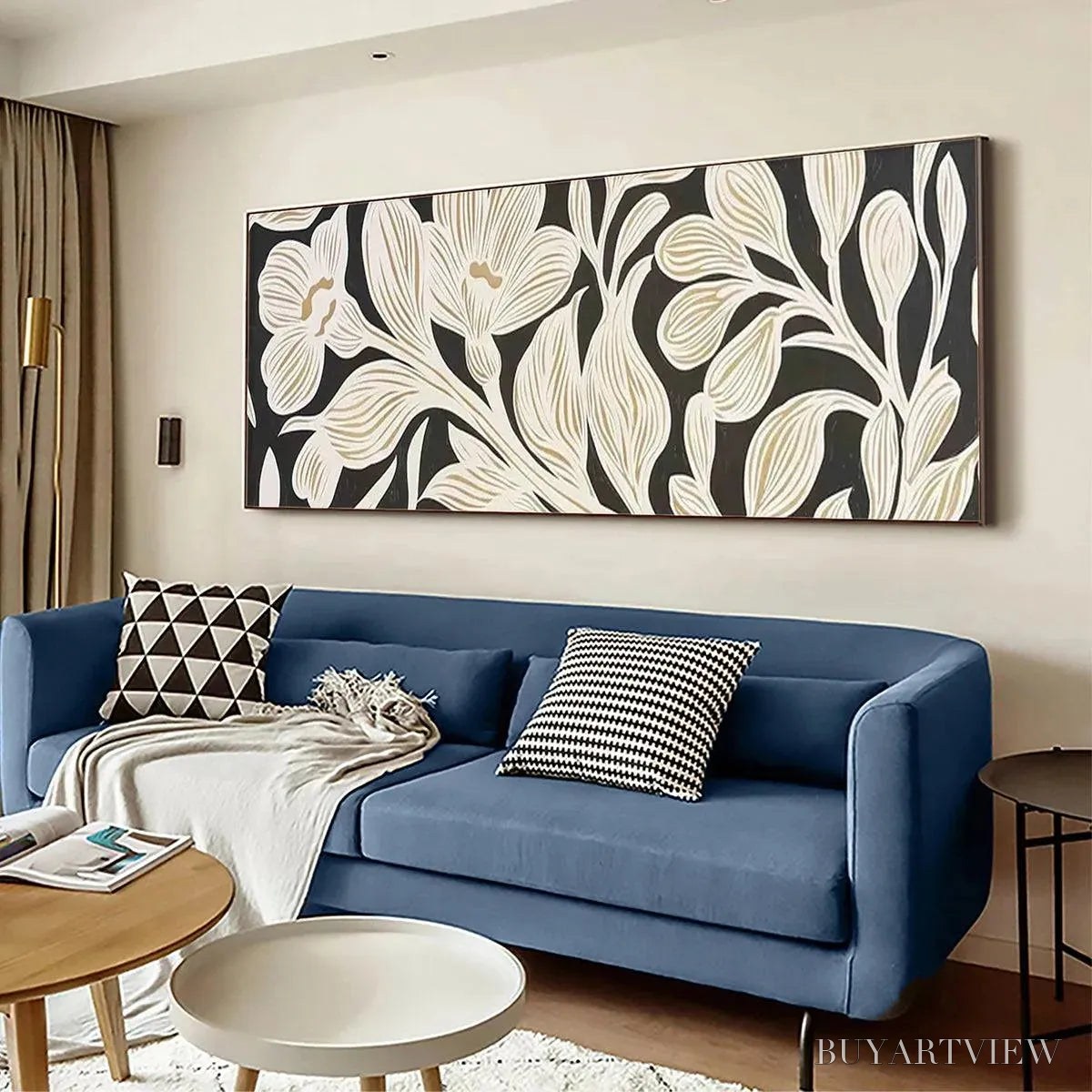 BUYARTVIEW Golden Floral Panoramic – Floral Painting, Panoramic , Black and Gold Decor - image 5