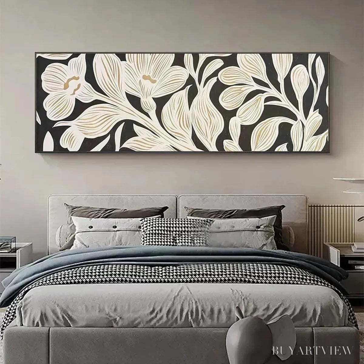 BUYARTVIEW Golden Floral Panoramic – Floral Painting, Panoramic , Black and Gold Decor - image 6
