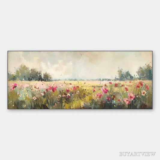 BUYARTVIEW Wild Flower Field Panoramic – Wildflower Painting, Panoramic - image 1