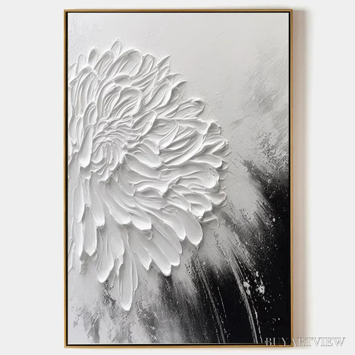 BUYARTVIEW White Textured Bloom – 3D Floral Impasto Painting, Vertical - image 1