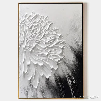 BUYARTVIEW White Textured Bloom – 3D Floral Impasto Painting, Vertical - image 1