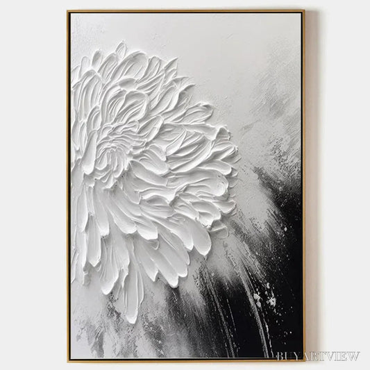 BUYARTVIEW White Textured Bloom – 3D Floral Impasto Painting, Vertical - image 1