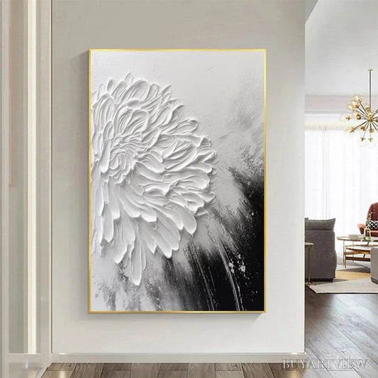 BUYARTVIEW White Textured Bloom – 3D Floral Impasto Painting, Vertical - image 2