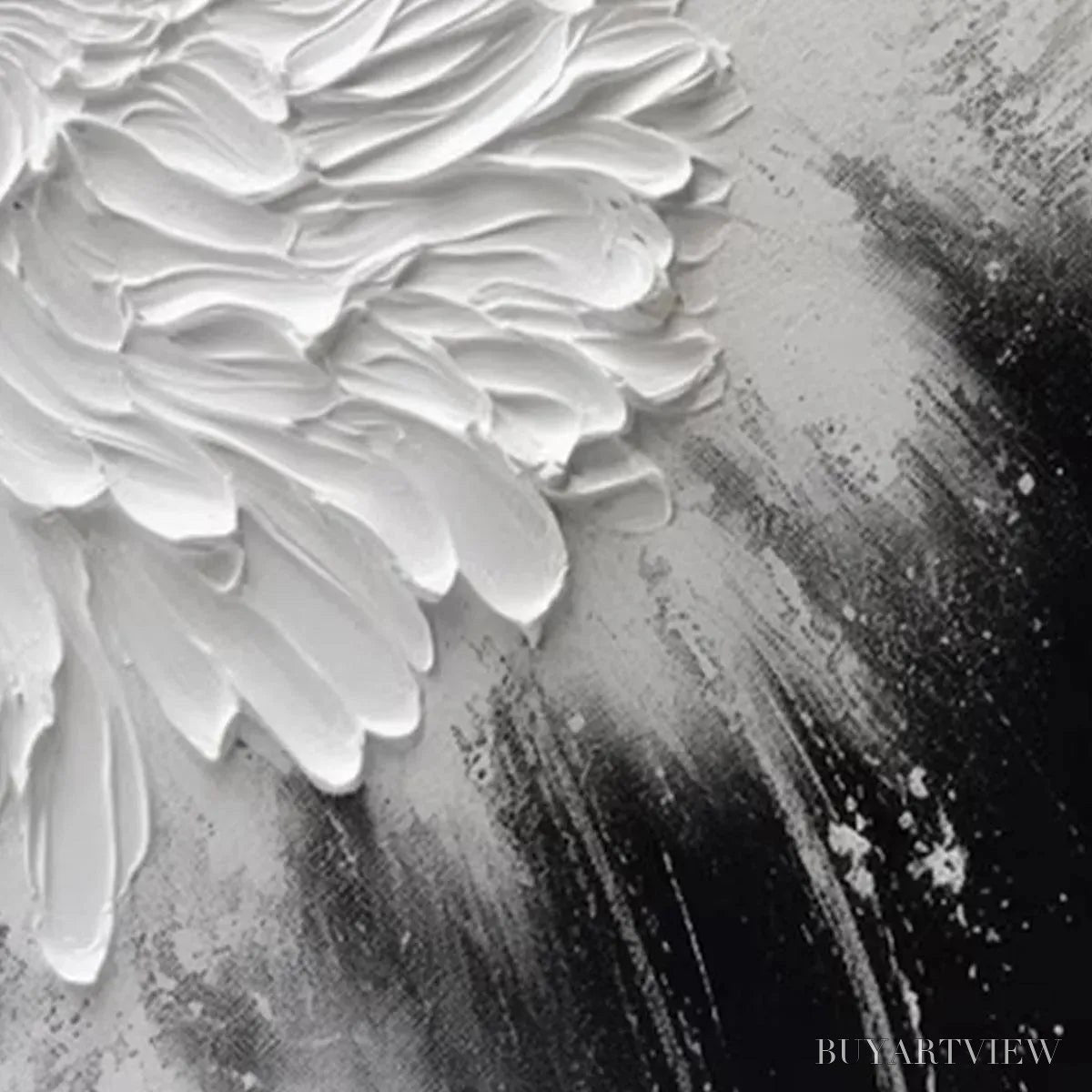 BUYARTVIEW White Textured Bloom – 3D Floral Impasto Painting, Vertical - image 3