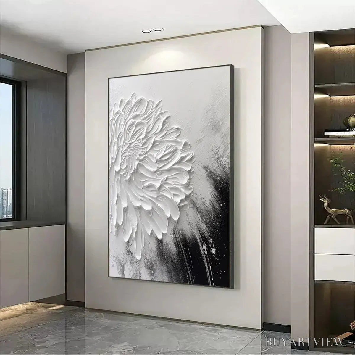 BUYARTVIEW White Textured Bloom – 3D Floral Impasto Painting, Vertical - image 4