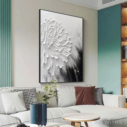 BUYARTVIEW White Textured Bloom – 3D Floral Impasto Painting, Vertical - image 6