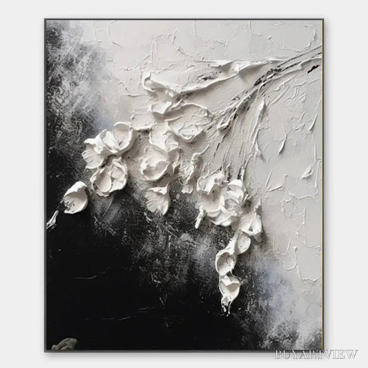 BUYARTVIEW White Floral Impasto – Textured Floral Painting, Square - image 1