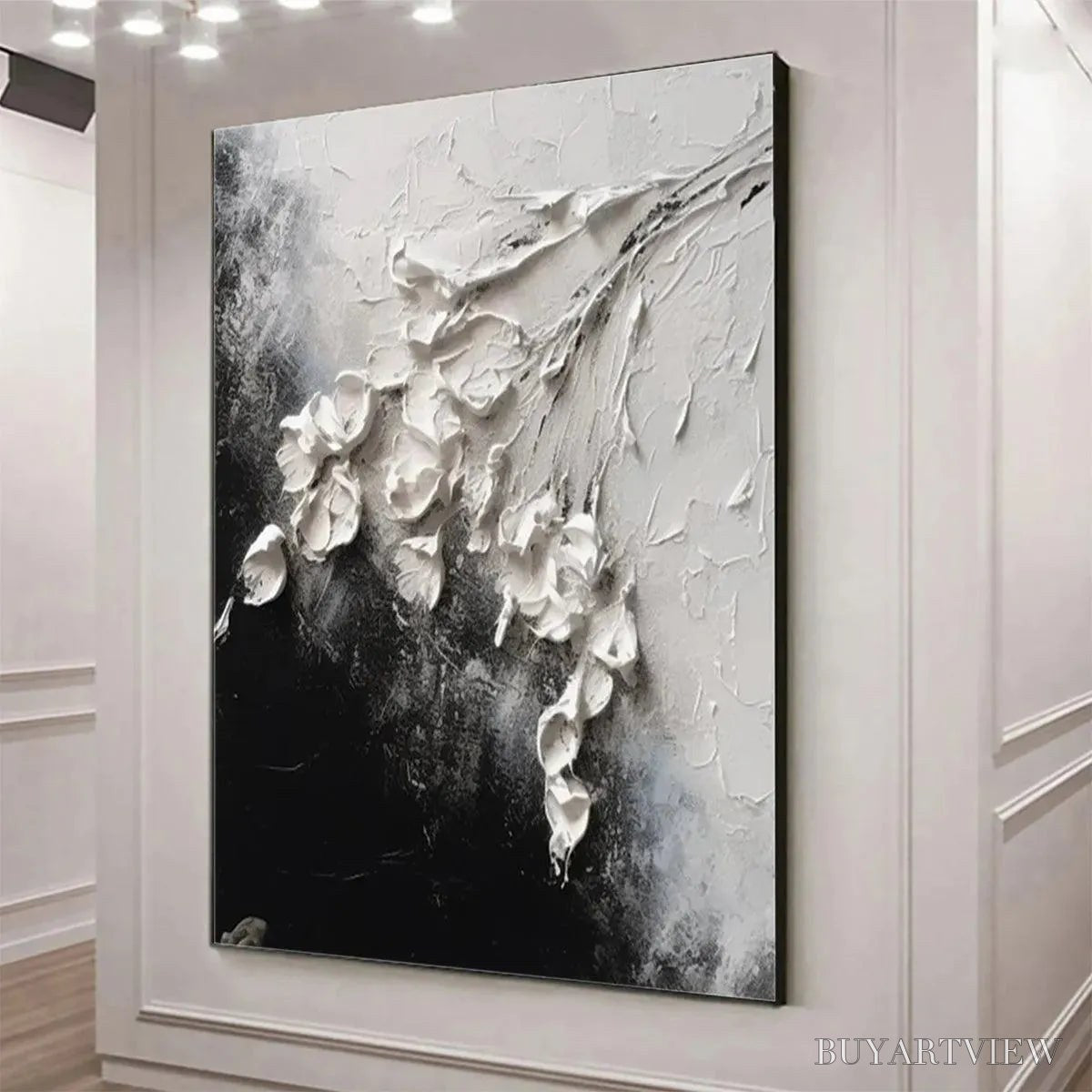 BUYARTVIEW White Floral Impasto – Textured Floral Painting, Square - image 4