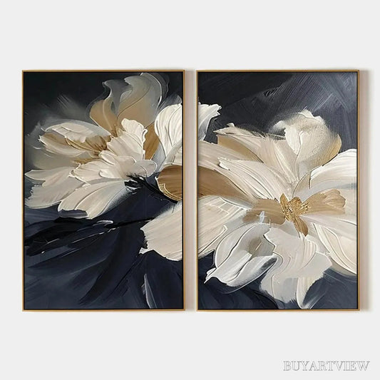 BUYARTVIEW Abstract Floral Diptych – Textured Floral Painting Set of 2, Vertical - image 1