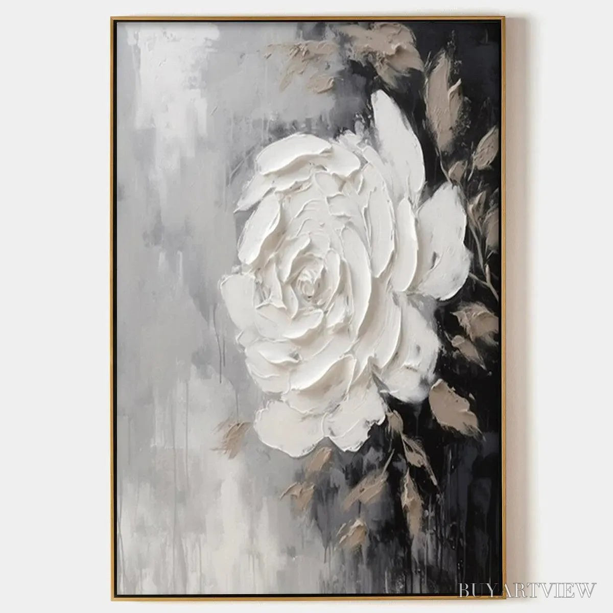 BUYARTVIEW Textured White Rose – 3D Floral Impasto Painting, Square - image 1