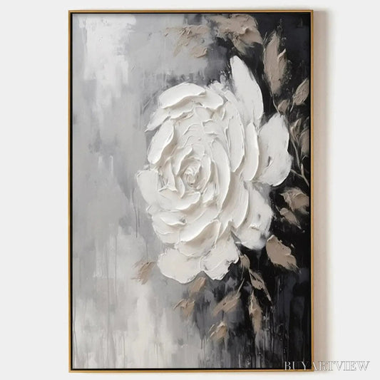 BUYARTVIEW Textured White Rose – 3D Floral Impasto Painting, Square - image 1