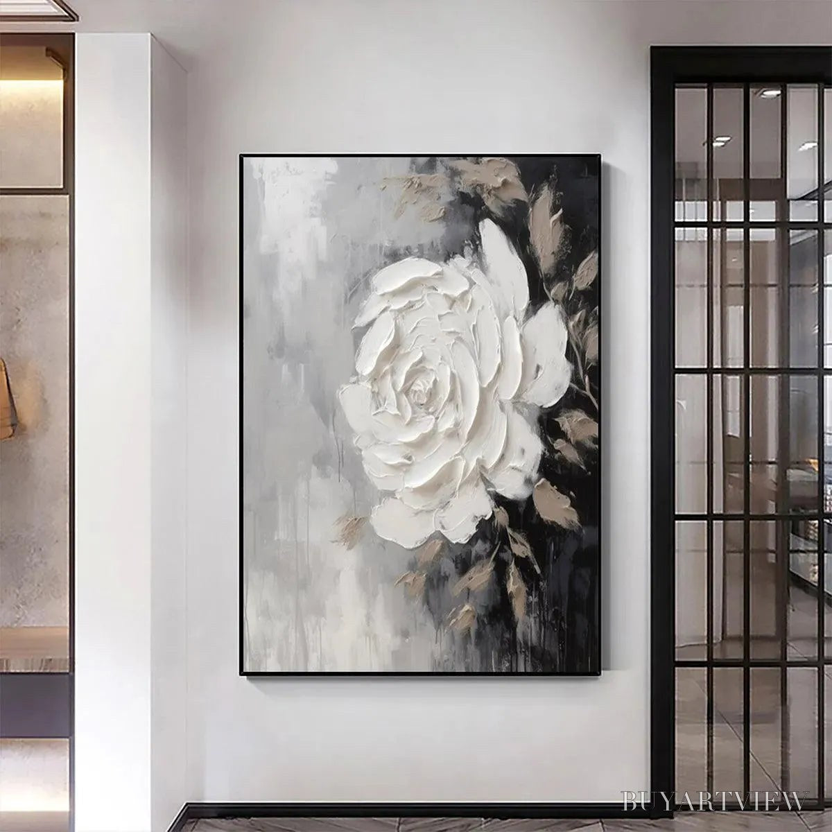 BUYARTVIEW Textured White Rose – 3D Floral Impasto Painting, Square - image 2