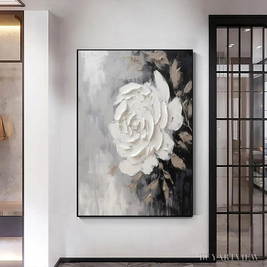 BUYARTVIEW Textured White Rose – 3D Floral Impasto Painting, Square - image 2