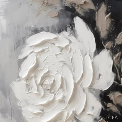 BUYARTVIEW Textured White Rose – 3D Floral Impasto Painting, Square - image 3