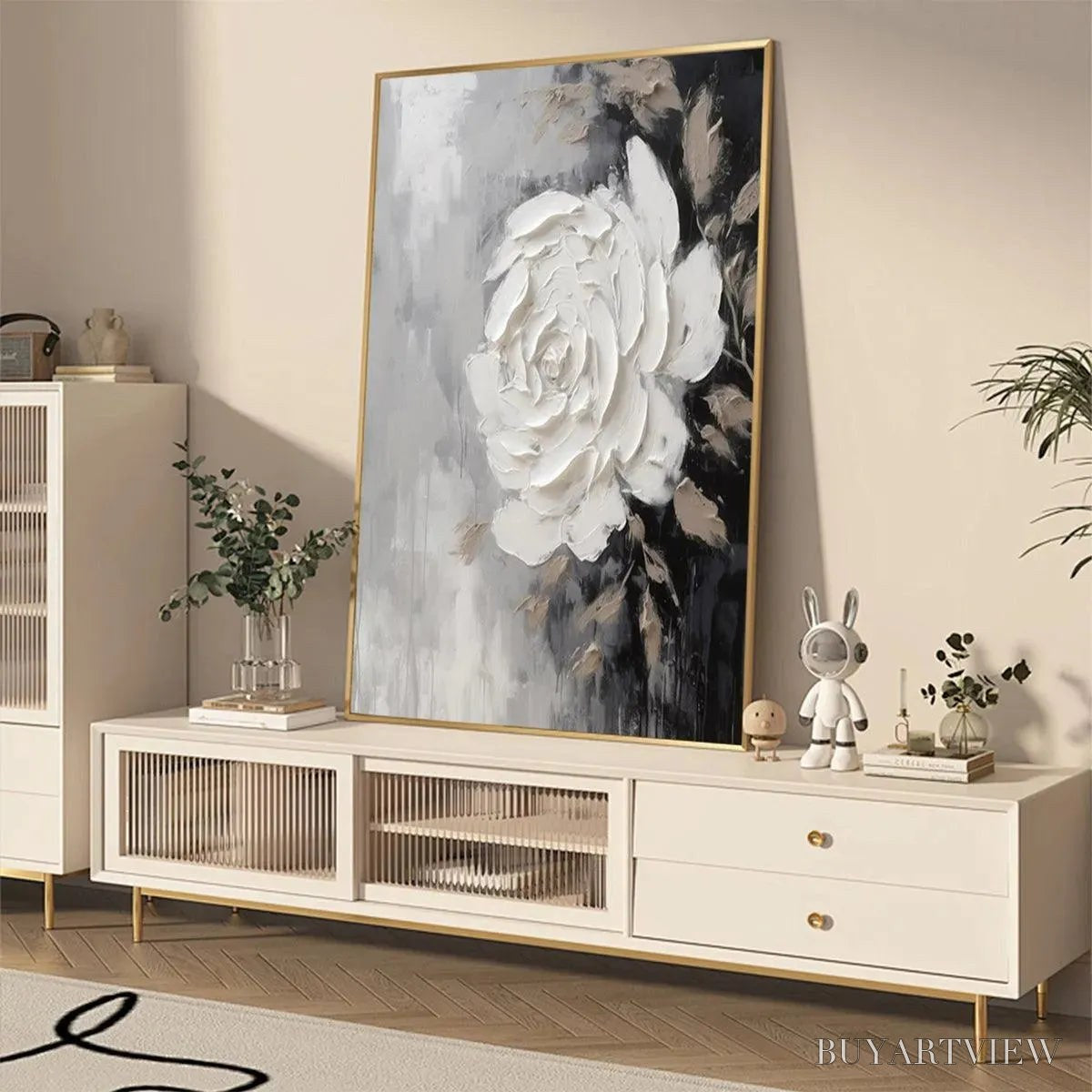 BUYARTVIEW Textured White Rose – 3D Floral Impasto Painting, Square - image 4