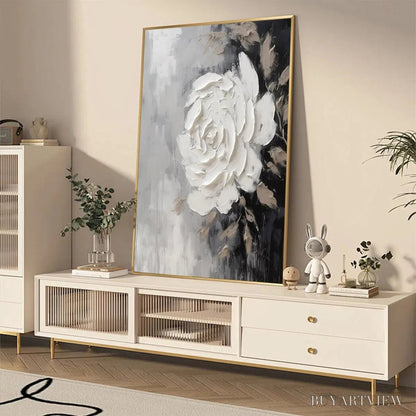BUYARTVIEW Textured White Rose – 3D Floral Impasto Painting, Square - image 4