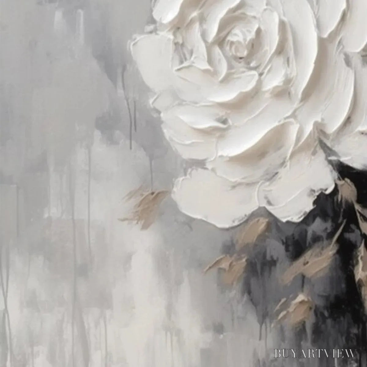 BUYARTVIEW Textured White Rose – 3D Floral Impasto Painting, Square - image 5