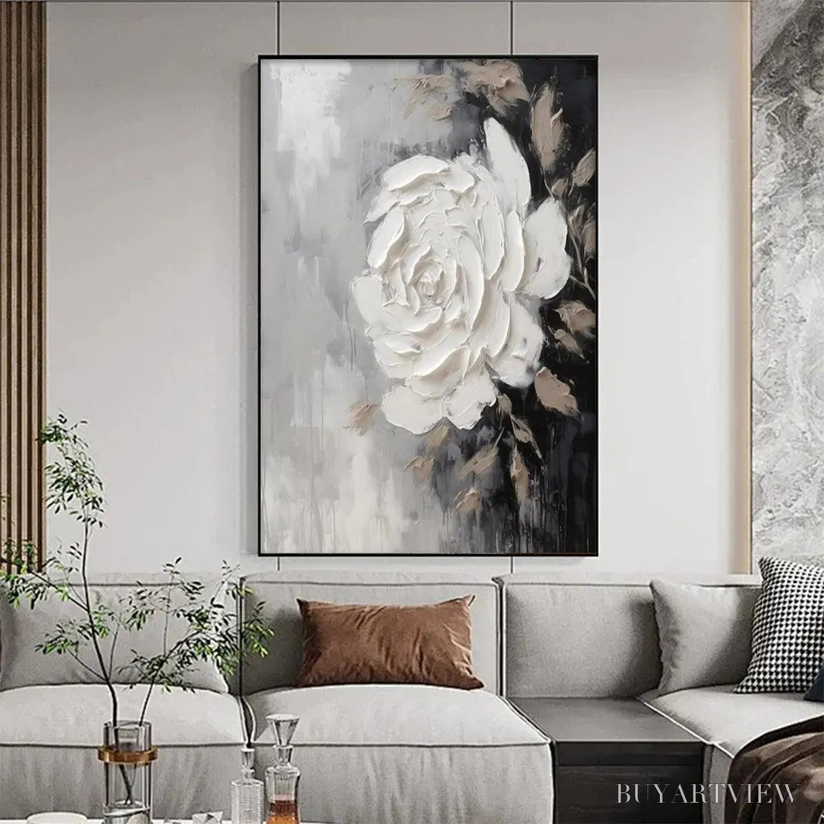 BUYARTVIEW Textured White Rose – 3D Floral Impasto Painting, Square - image 6