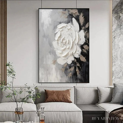 BUYARTVIEW Textured White Rose – 3D Floral Impasto Painting, Square - image 6