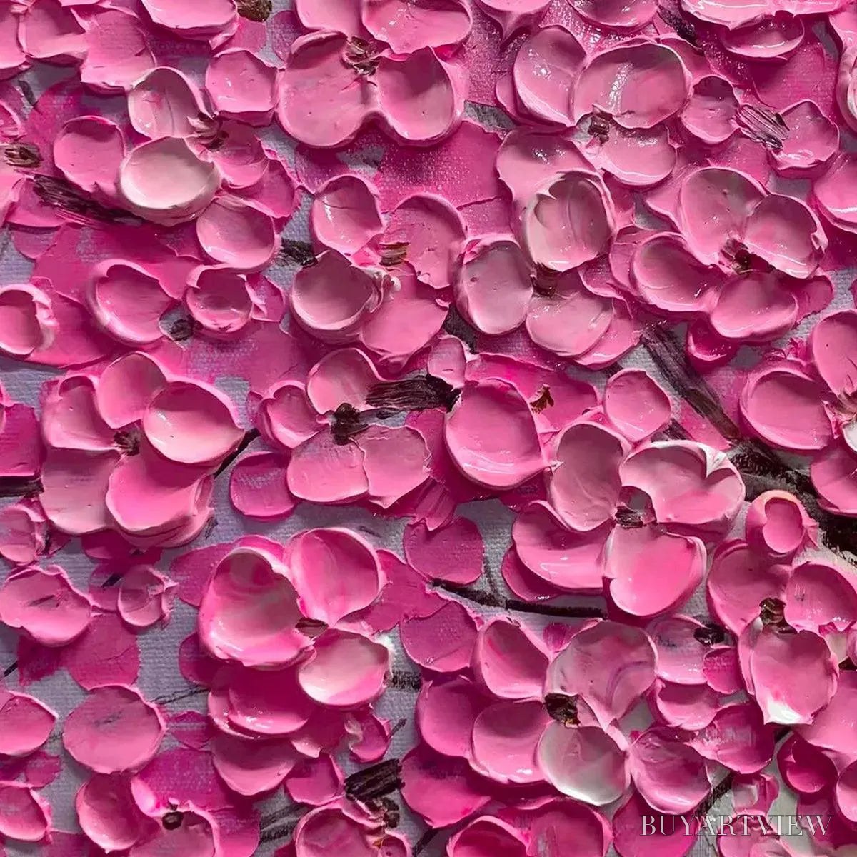 BUYARTVIEW Pink Blossom Abundance – Textured Impasto Cherry Blossom Tree Painting, Horizontal - image 3